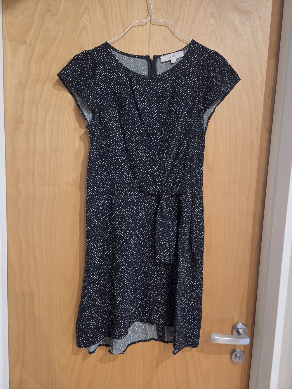 LOFT Forest Green Microdot Tie-Waist Dress